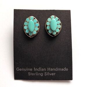 Zuni vintage handmade turquoise & sterling silver cluster pierced earrings - NWT